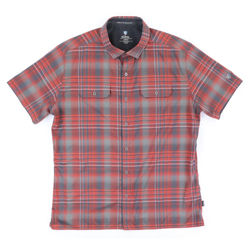 Kuhl Response Short-Sleeve Shirt Mens Large Red Gray Plaid Lightweight 7452